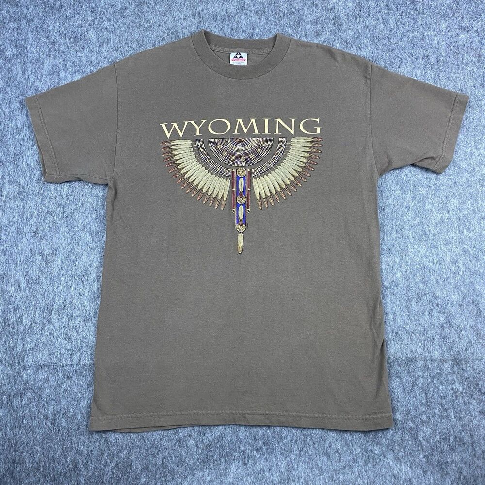 Vintage Wyoming Men's Graphic T-Shirt Alstyle Apparel Brown Southwestern Size L
